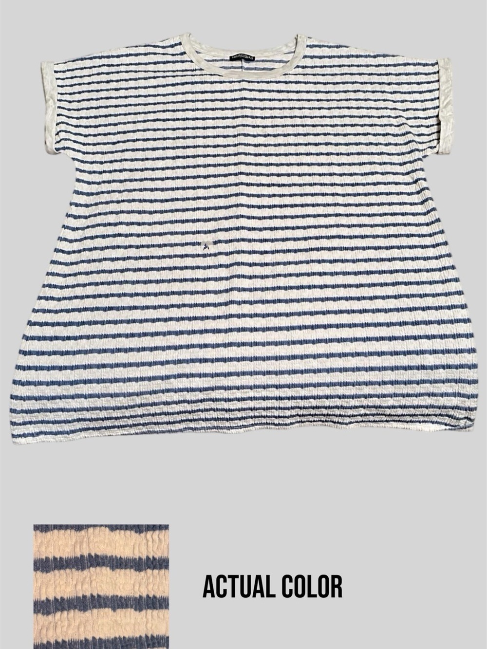 HEIMISH USA Jacquard Striped Top & Short SET in Cream/Blue 3X - Picture 5 of 17